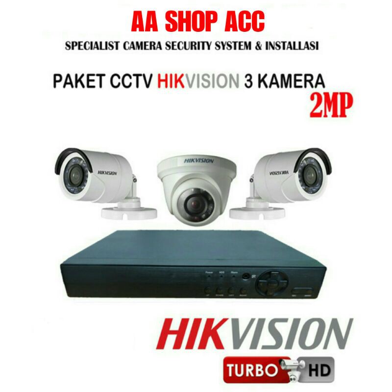 PAKET CCTV 3 KAMERA HIKVISION DVR 4CHANNEL HIKVISION KOMPLIT TINGGAL PASANG