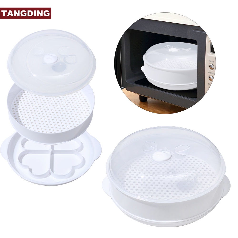 【COD Tangding】Single-Layer Microwave Oven Steamer Plastic Round Steamer Microwave Steamer With Lid Cooking Tool