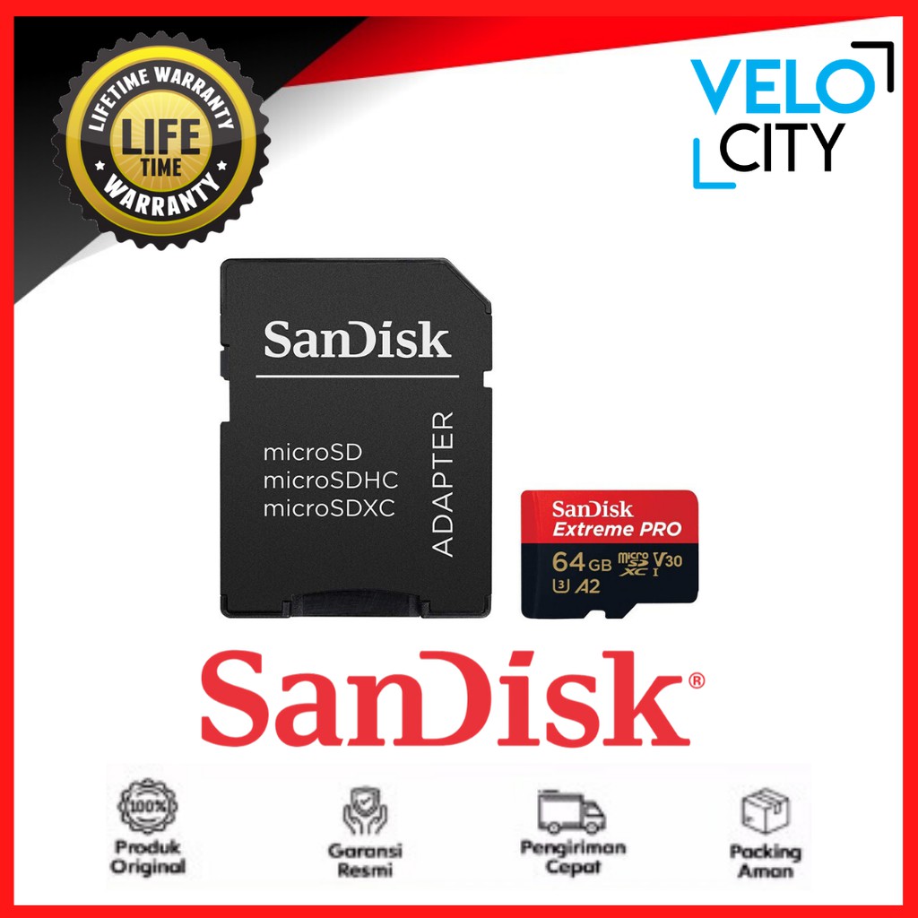 Memory Card Micro SD Sandisk 64Gb Class10 170mbps ExtremePro V2 Sandisk original Garansi Life Time