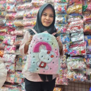  Tas  sekolah anak cewe hello kitty bulu lampu LED Shopee  