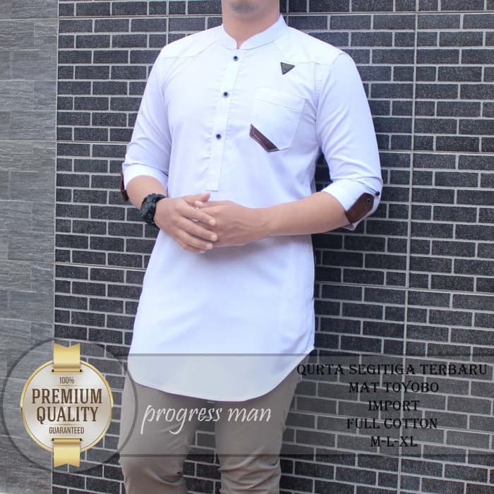 Kemko Kemeja Koko Lengan Panjang Mizan Olive By Ahzarayy OV523 Kemeja Gamis Pakistan Putih Polos - P