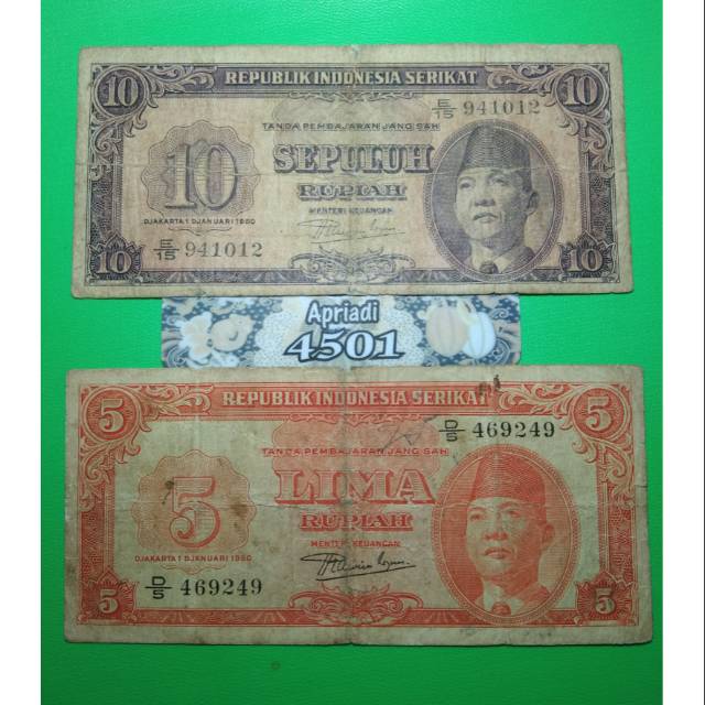 US005 UANG KUNO ASLI 1 SET SERI SOEKARNO/SUKARNO TAHUN 1950 KOLEKSI UANG LAMA KERTAS MAHAR NIKAH #U5