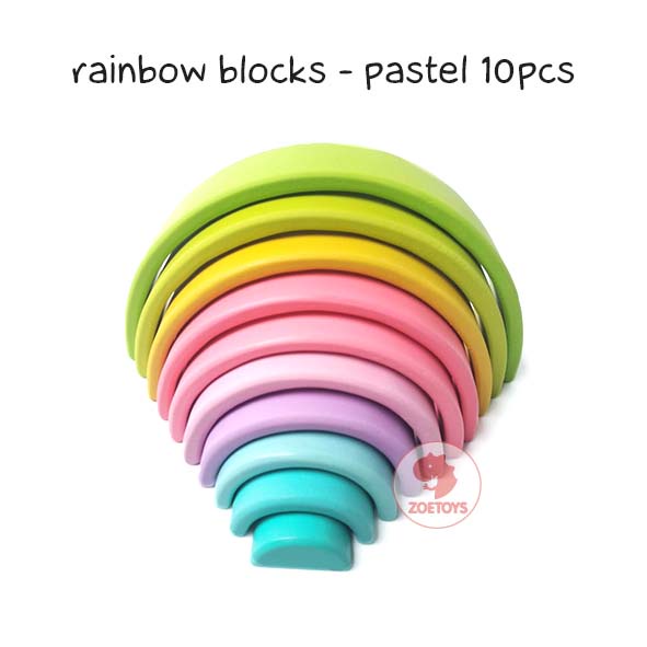 Zoetoys Montessori Rainbow Blocks BIG Size Bright Pastel Natural 10pcs | Mainan Kayu Pelangi Susun Wooden Building Stacking Toy Cari kado Edukasi Natal