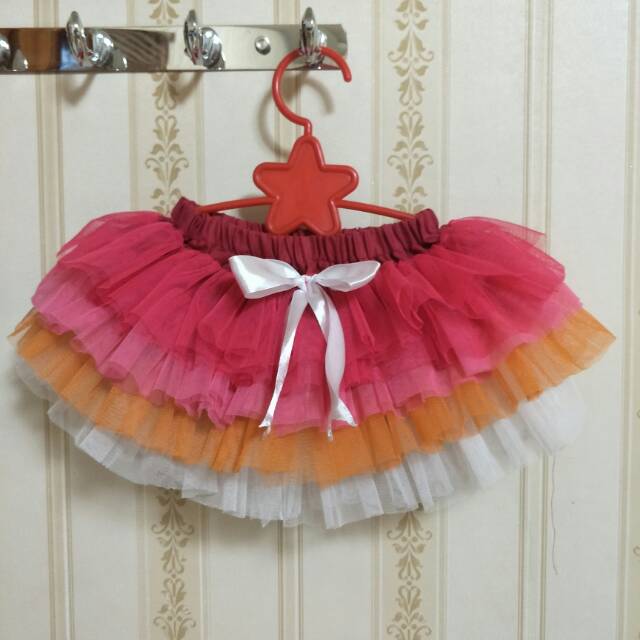 Rok tutu tile tumpuk tulle anak motif Rainbow untuk pesta jalan2