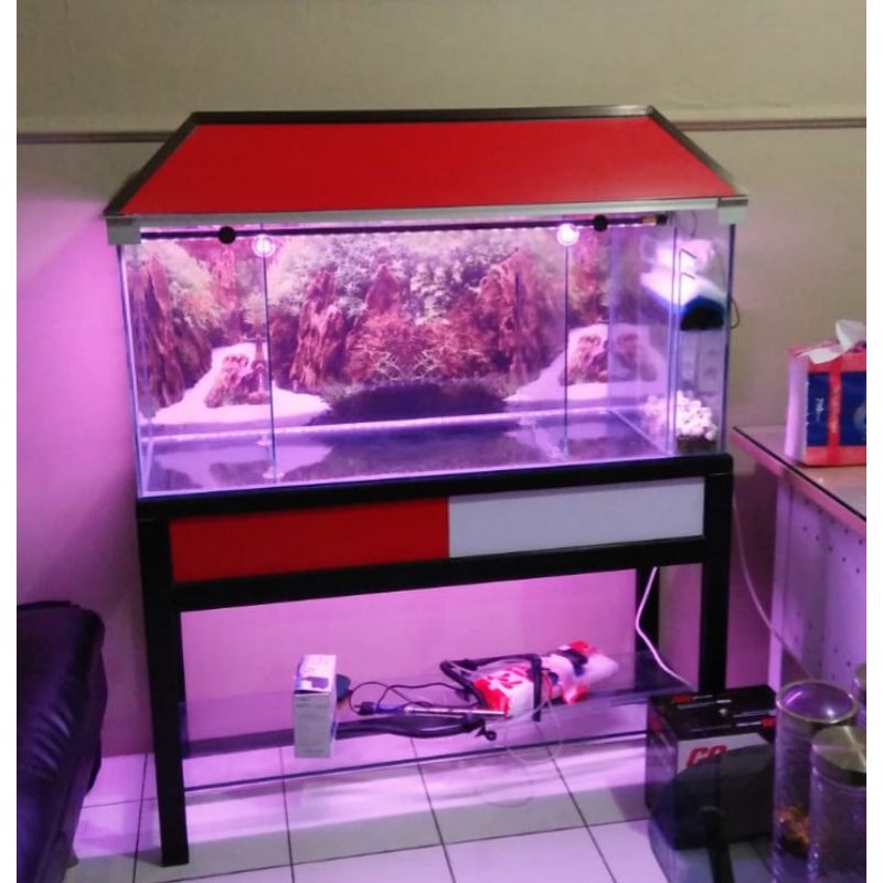 Aquarium Ikan Hias Unik Model Rumah Ukuran 120x40x60 Meja Aluminium Shopee Indonesia