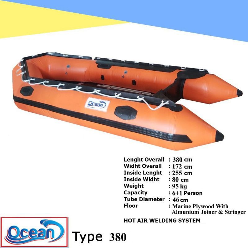 Perahu Karet Rescue Banjir OCEAN 380 PVC Korea Kapasitas 6+1 Orang