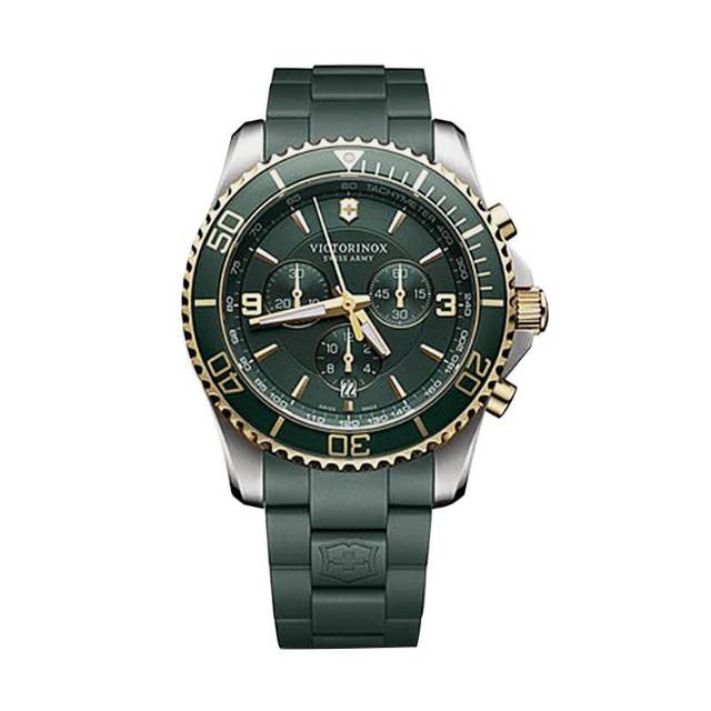 Victorinox Swiss Army Maverick Chronograph Rubber Jam Tangan Pria - Green Gold