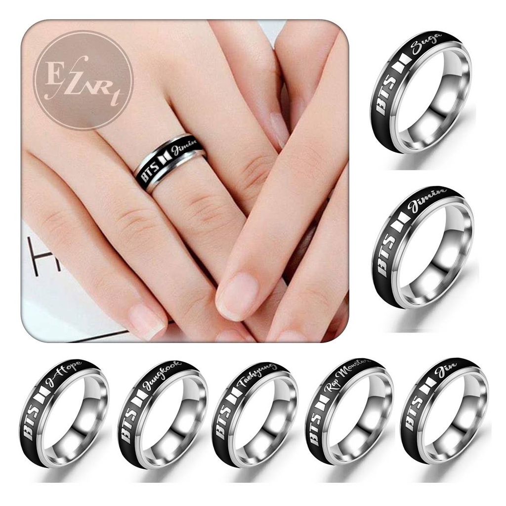 CINCIN BTS NAMA MEMBER KPOP RM JIN SUGA J-HOPE JIMIN V JUNGKOOK HITAM SILVER STAINLESS STEEL
