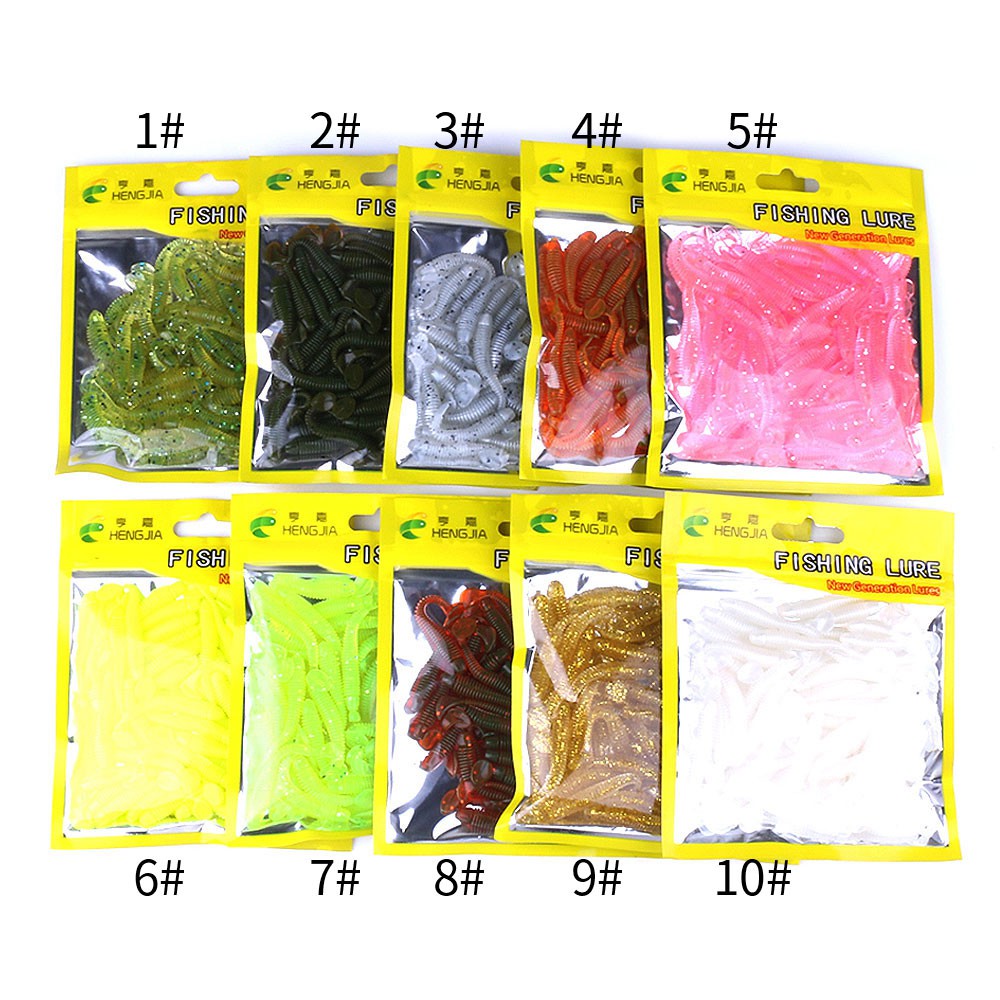 HENGJIA Panas 50pcs/bag 5cm Umpan Soft Cacing Softworm Pancing Lifelike Lunak Locust Fishing Lure