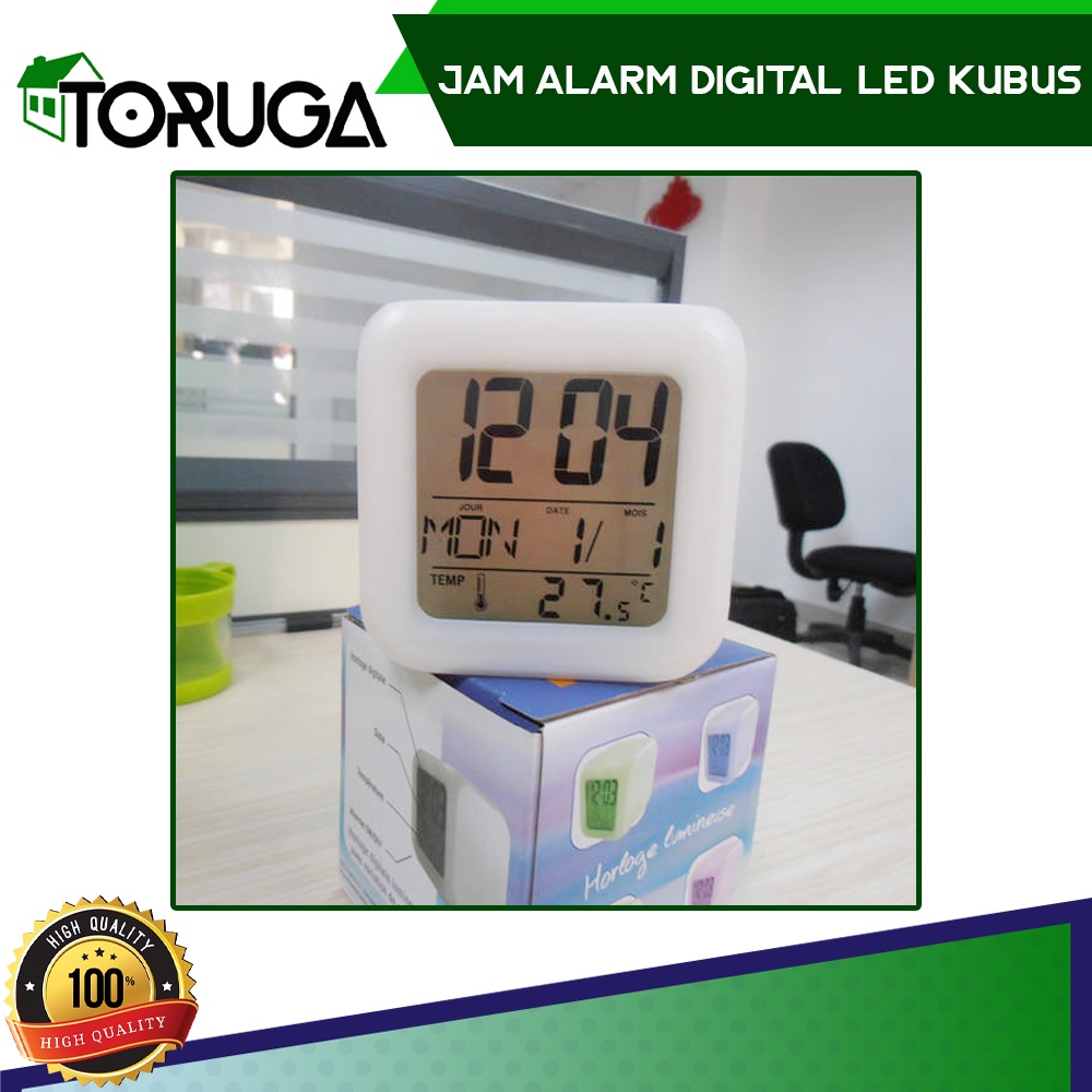 Jam LED Meja Kubus Digital Alarm Berubah 7 warna Moody Clock Glowing