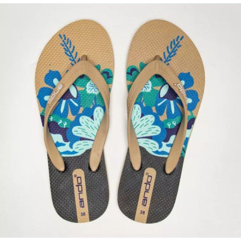 Ando Sendal Liberty 01 Terbaru Wanita Motif Bunga Original - Crem