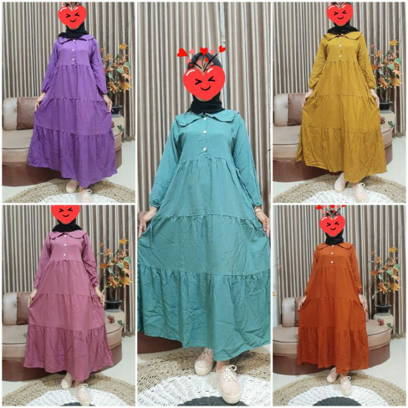 BEST SELLER GAMIS SUSUN JUMBO TERBARU 2022 RAYON RAMPEL LONG DRESS MIDI DASTER JUMBO LD 120 MOTIF BAJU MUSLIM KEKINIAN