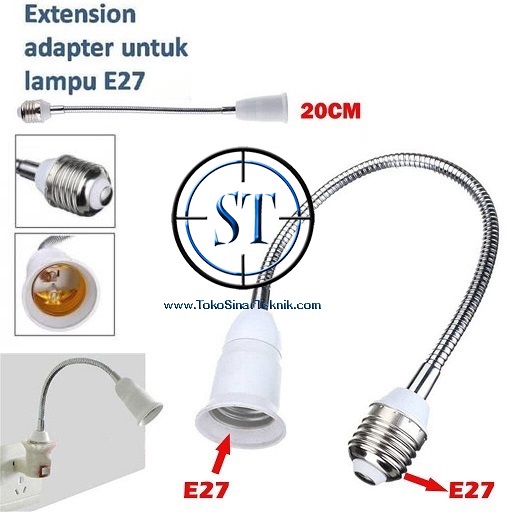 Adapter Socket Extension Lampu E27 to E27 Converter Holder Fleksibel Perpanjangan E 27 Socket Female Sorot bulb