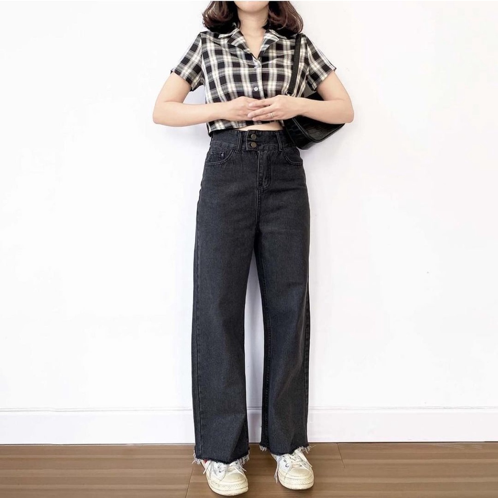 YAOSHI -Jeans Wanita Pinggang Tinggi - High waist Jeans Loose Alecia Unfinish