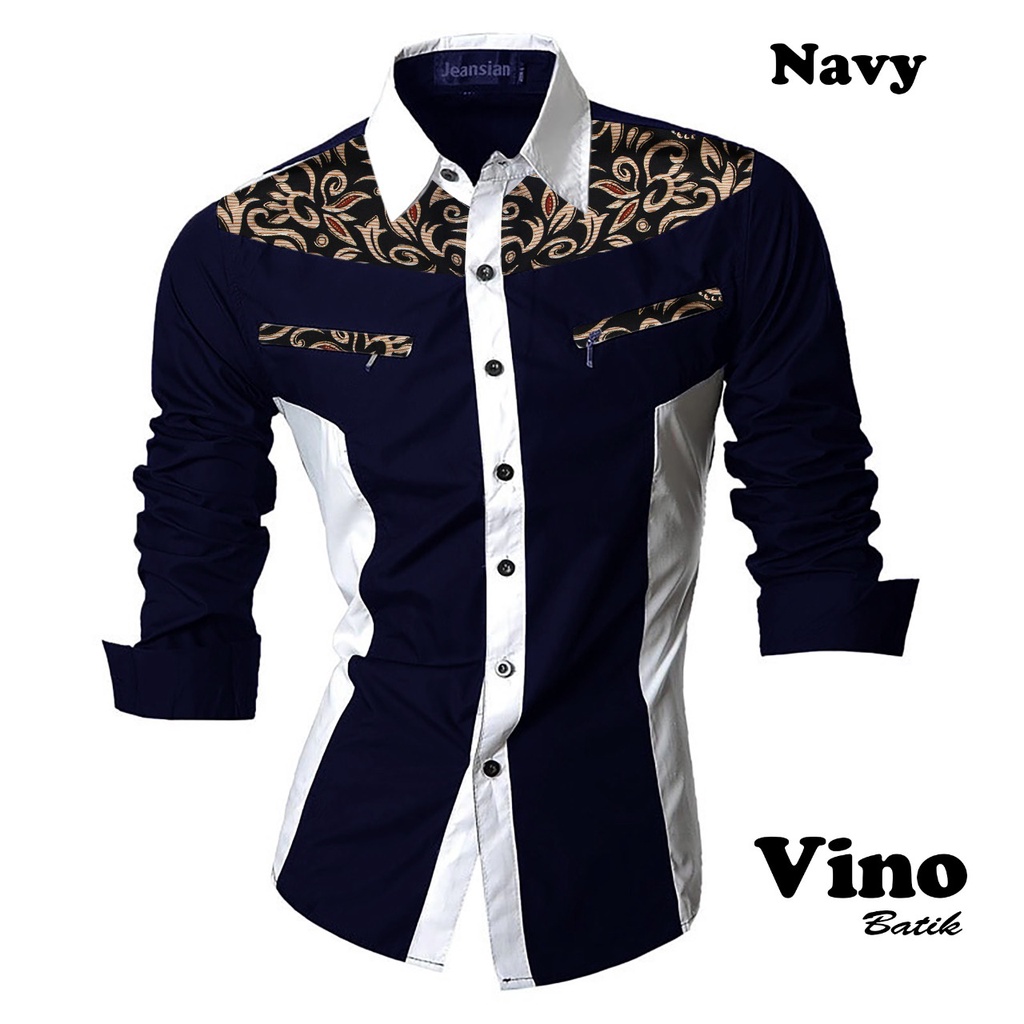 KIYOWO-Kemeja Vino Kombinasi Batik Katun stretch Casual lengan Panjang Pria