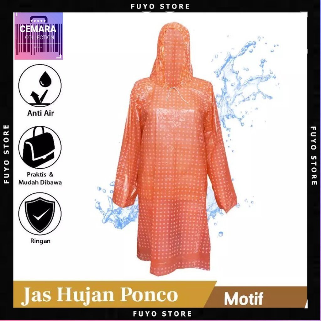 CMRJHJ - JAS HUJAN PONCO PLASTIK JAS HUJAN PLASTIK EMERGENCY MOTIF POLKADOT RAINCOAT BAHAN TEBAL