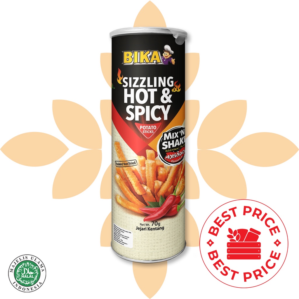 BIKA MIX &amp; SHAKE - SIZZLING HOT SPICY POTATO STICKS - 70 GR