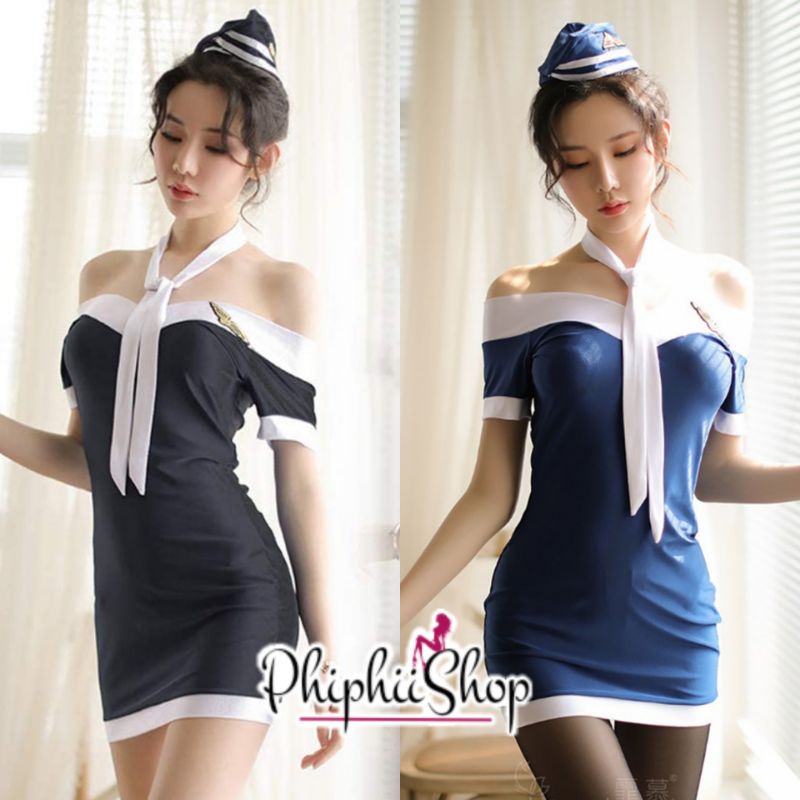 Setelan Kostum Seragam Pramugari fit XL Sexy Stewardess Cosplay Costume Lingerie