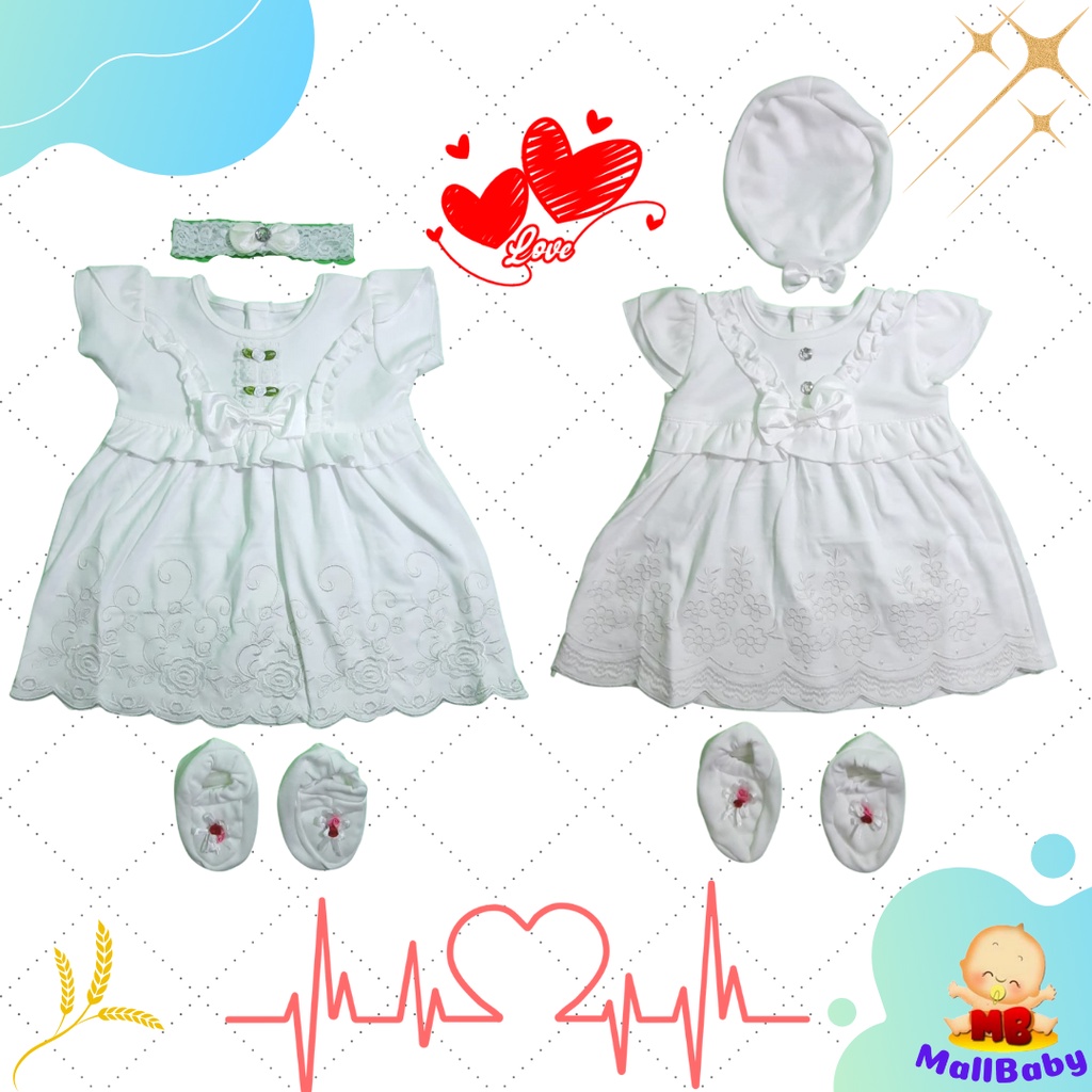 Baju Bayi Perempuan Putih Dress Bayi Baptis Aqiqah Newborn (DF4)