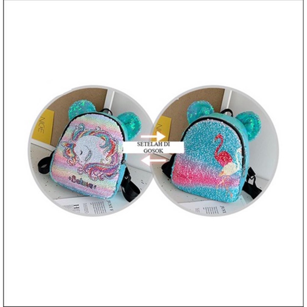 LS 788 - Ransel Anak Sequin Usap  Gliter Tas Punggung Backpack Anak Sekolah PAUD TK SD