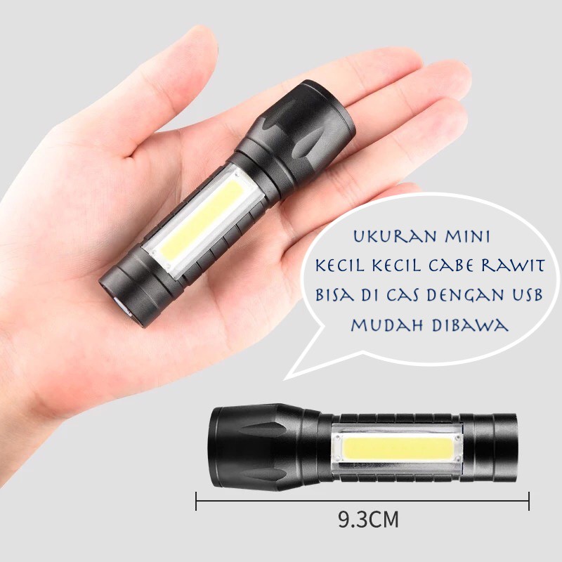 SENTER MINI LED FULL METAL COB USB CHARGE CAS DENGAN BOX HAND TORCH