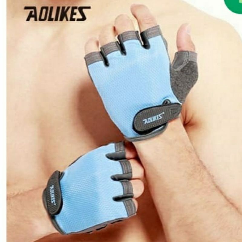 sarung tangan AOLIKES 112 half finger gloves gym fitness yoga olahraga sepeda MTB Roadbike seli