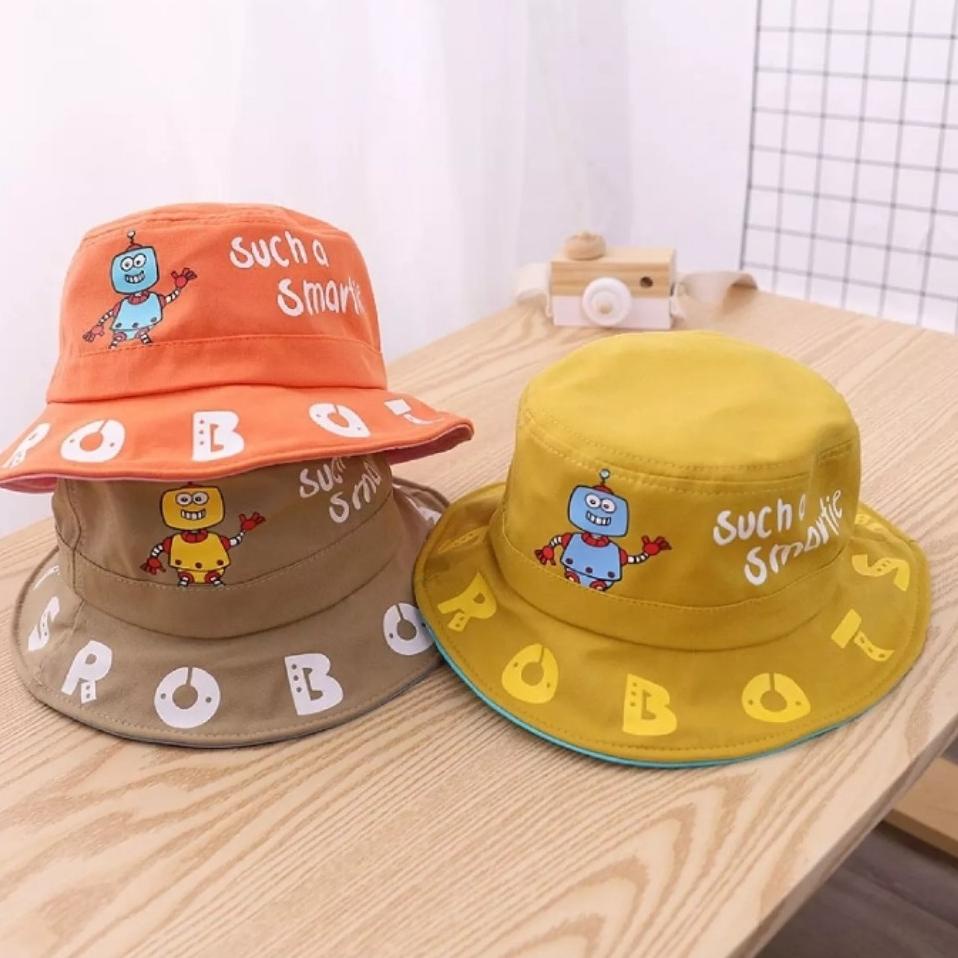 Bobo_store03 Topi Bucket anak motif Robot - Dino - Badas usia 3 - 10 thun