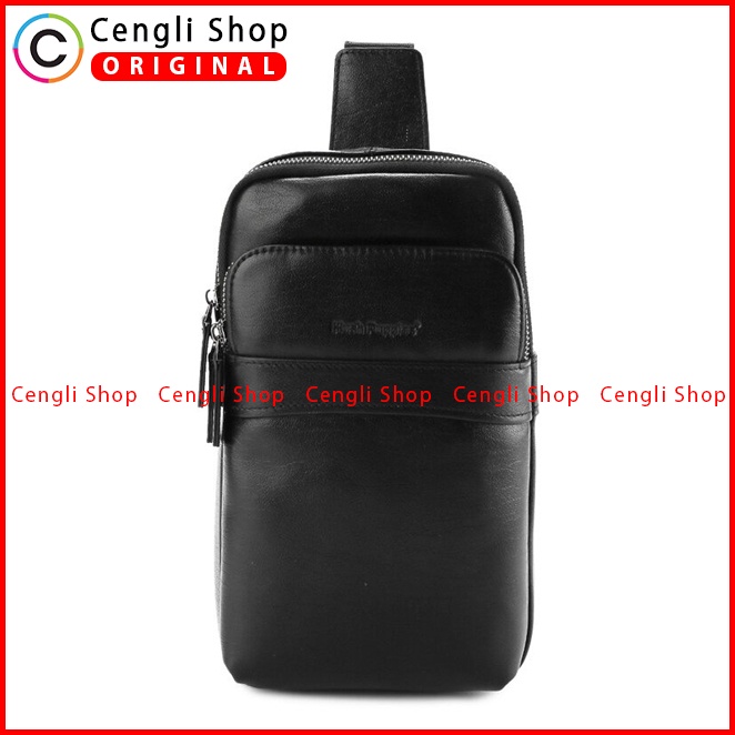 TAS SELEMPANG DADA/BADAN KULIT PRIA HUSH PUPPIES LEATHER SLING CHEST/BODY BAG ORIGINAL HITAM BLACK HM033