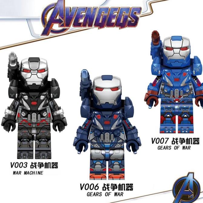 V006 V007 War Machine Iron Patriot Brick Minifigure Avengers Mainan