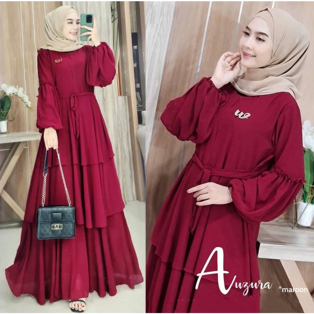 Anzura Dress / Gamis Muslim ceruty babydoll terbaru free bros random realpict / Gamis polos wanita busui friendly