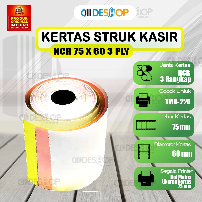 

KERTAS STRUK KASIR NCR 75 X 60 mm - 3PLY - RANGKAP 3