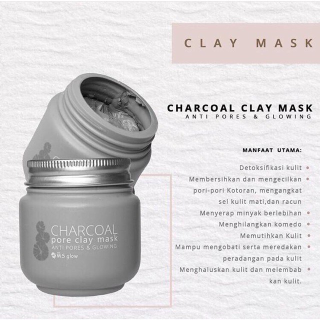 Ms Glow Clay Mask Charcoal &amp; Greentea Masker Wajah Original