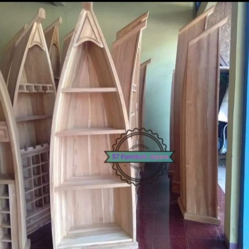 Rak bufet antik kayu jati model prahu mentahan