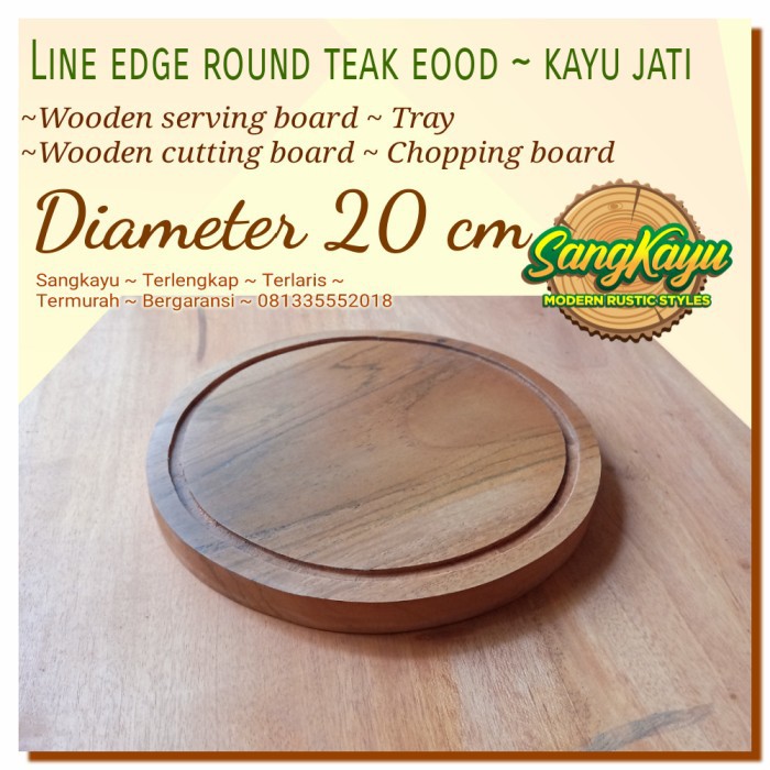 Talenan kayu jati garis line edge 20cm tray nampan jati properti foto