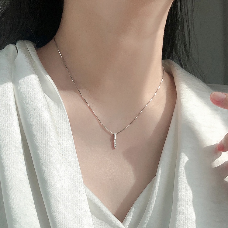 Kalung Rantai Sterling Silver 925 Dengan Liontin Berlian Imitasi Untuk Wanita