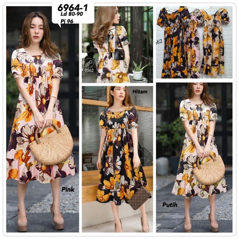 dress import korean / dress bunga flower floral garden / maxi dres korea bangkok maxy smoock import