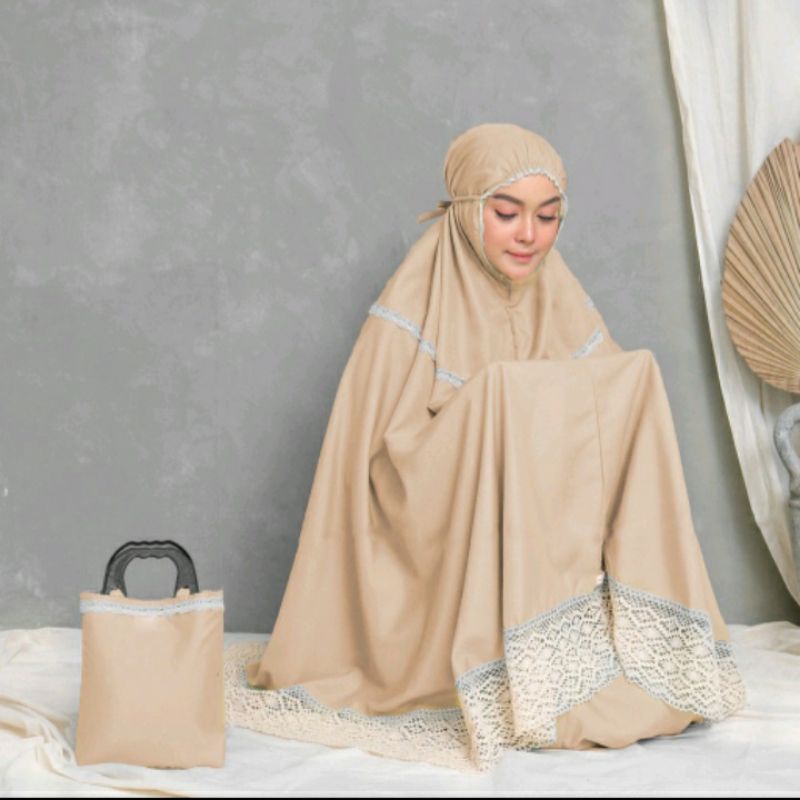 Mukena dewasa katun polos jumbo renda mewah series siti maryam + tas cantik murah cod