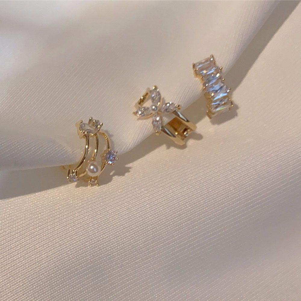 MXBEAUTY Women Girl Ladies Ear Clip Korean Cartilage Clip Ear Bone Clip Gift Without Ear Hole Ear Cuff Minimalist Rhinestone Zircon Clip Earrings