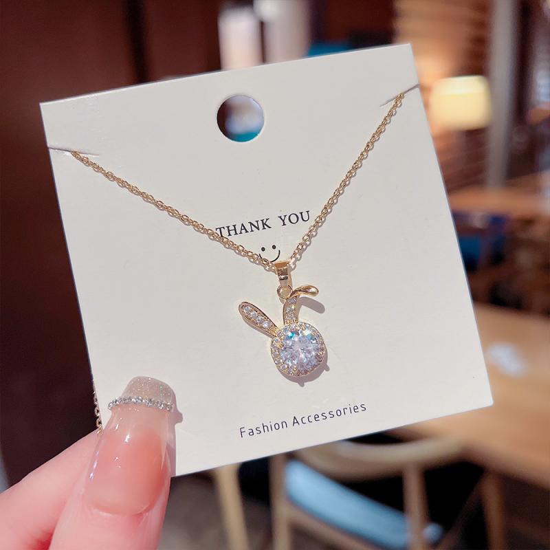XiaoboACC Kalung Rantai Klavikula Liontin Kelinci Lapis Emas Bahan Titanium Steel Ukuran - 38CM+6CM