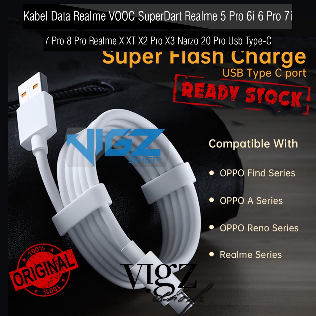 Kabel Data Realme SuperVOOC SuperDart Realme 6 6 Pro 7i 7 Pro 8 Pro 9 9 Pro 9 Pro+ 10 10 Pro C53 C55 X XT X2 Pro X3 Narzo 50 5G Usb Type-C Original