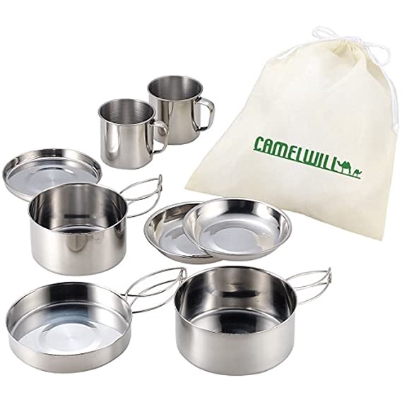 Panci Serbaguna Stainless Langseng Cooking 8set panci Camping