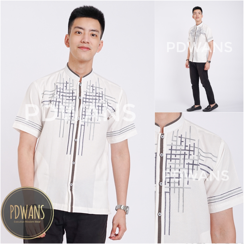 BAJU KOKO Muslim Lengan Pendek Putih Motif Bordir PDWANS - RD18