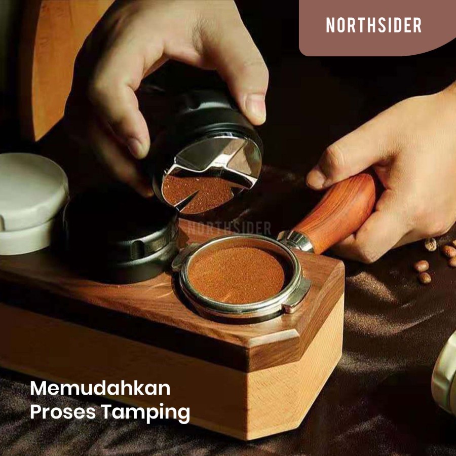 ALAS TAMPER KOPI KAYU PERSEGI | COFFEE PORTAFILTER HOLDER WALNUT LY458