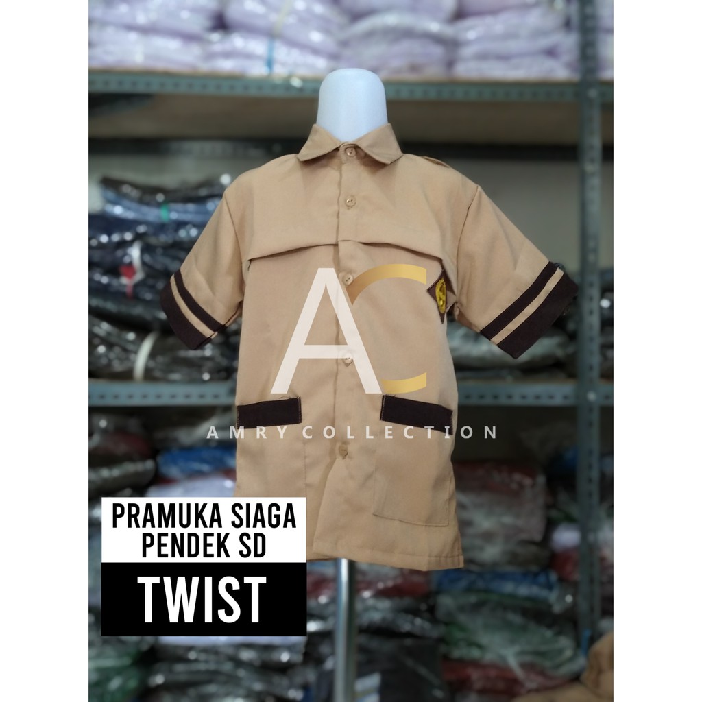 Pramuka siaga SD lengan pendek Baju pramuka Kain licin / twist high Seragam sekolah pramuka list coklat