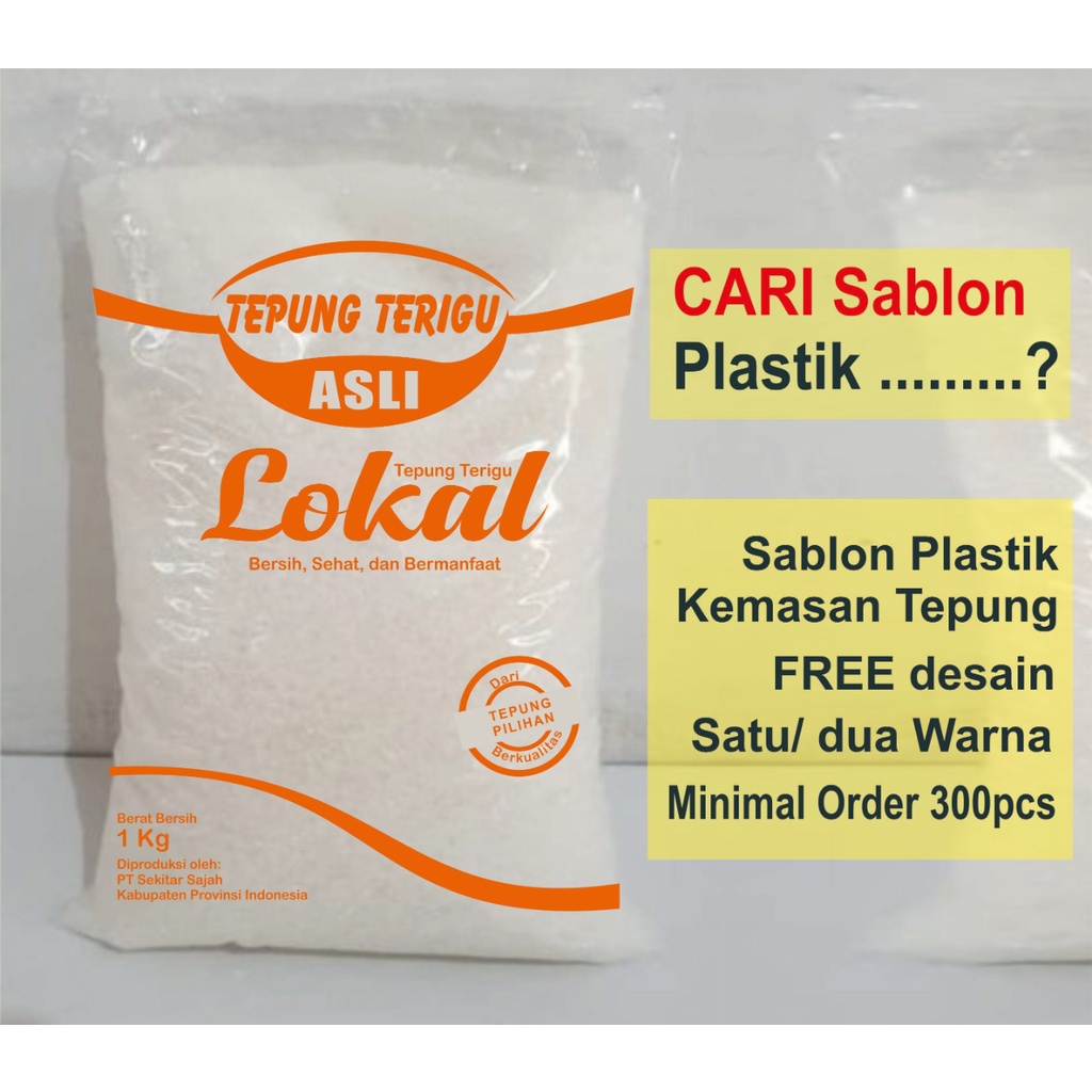 PLASTIK KEMASAN TEPUNG 1KG / PLASTIK KEMASAN TEPUNG SABLON SATU WARNA