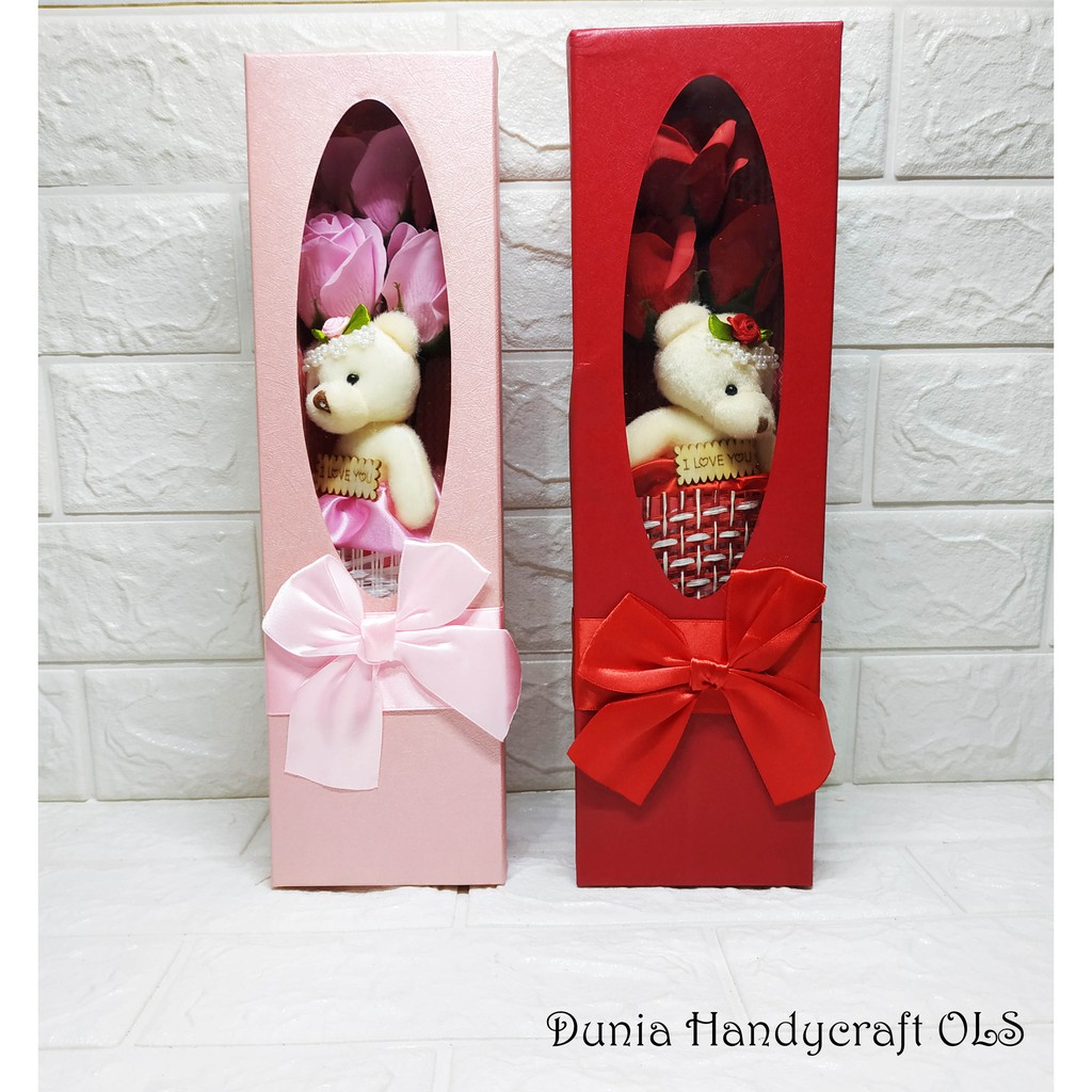 Kotak Panjang Valentine Buket Beruang Gift Box Anniversary