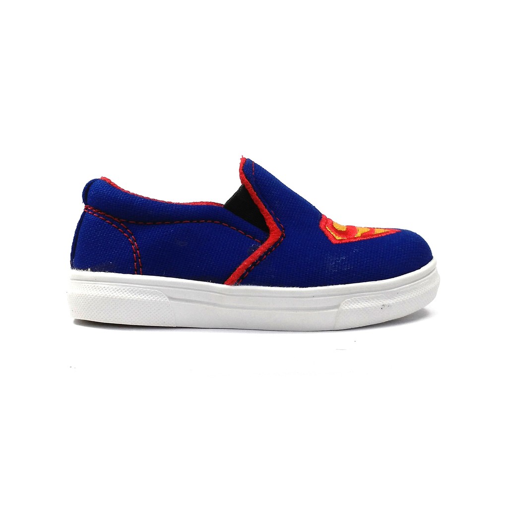 HQo Sepatu Anak Laki - Laki Slip On / Sepatu Anak Cowok / Sepatu Anak Casual / Superman Biru