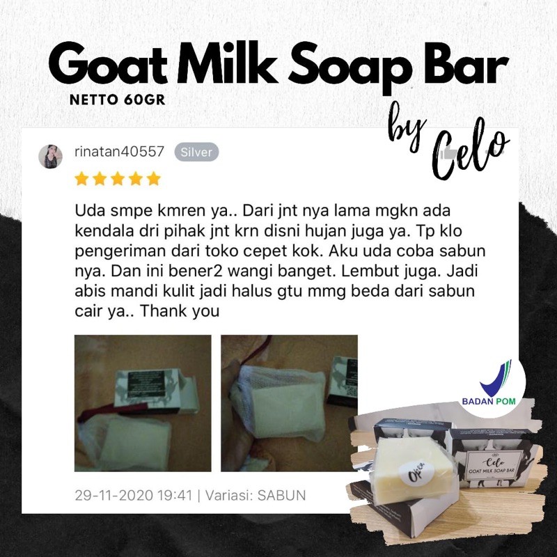 GOAT MILK SOAP BAR CELO / CELO GOAT MILK SOAP BAR ( memutihkan dan menghilangknnbekas luka )