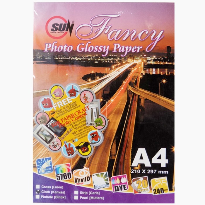 

(DISKON TERMURAH) SUN Kertas Fancy Photo Paper Glossy 240 Gsm - Cloth [Kanvas]