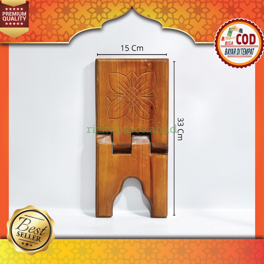 Meja Alquran Lipat Kayu Mahoni Ukuran Sedang Ukir (Panjang 33 Cm Lebar 15cm) Tatakan Rekal Al Quran 